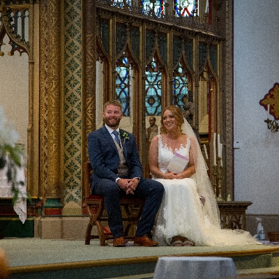 Childhood friends, Deborah and Joe, tied the knot in a romantic ceremony at her childhood church