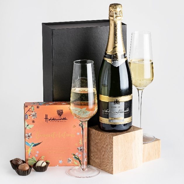 gift box of champagne and chocolates
