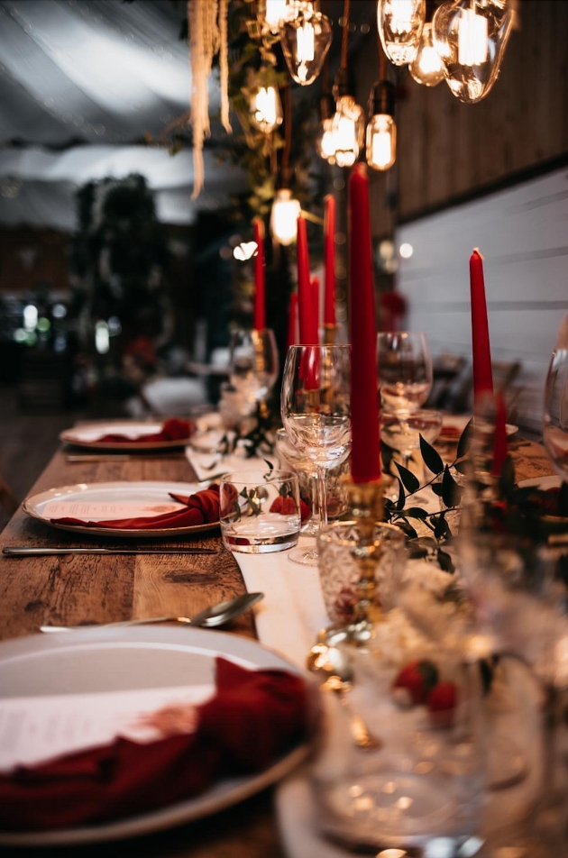 Festively decorated table with red theme