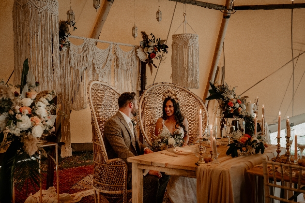 Couple at boho-themed wedding