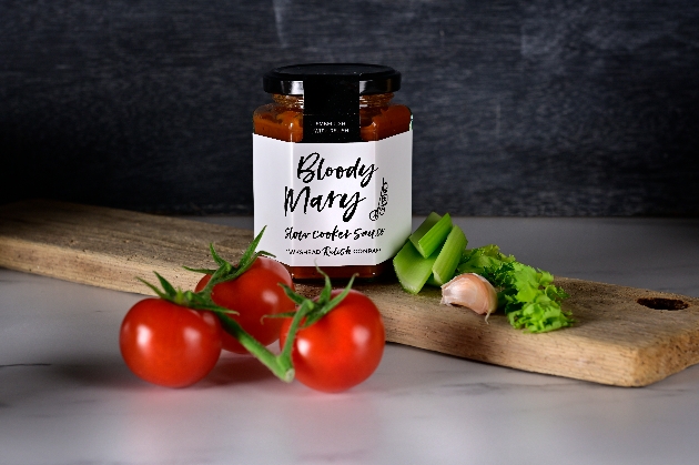 A jar full of Bloody Mary cooking sauce
