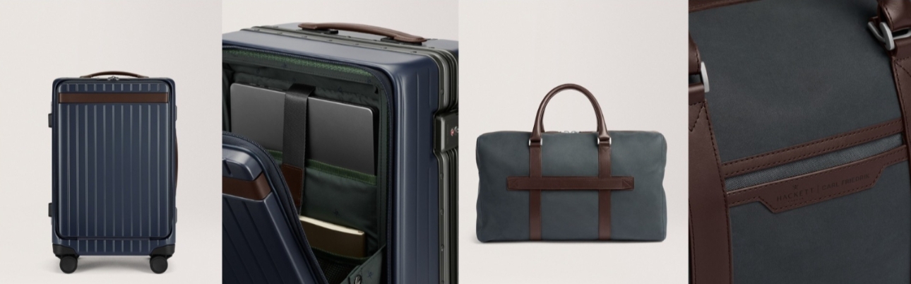 images of navy carry on suitcase and weekend bag 