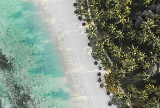tropical beach aerial view of Mauritius