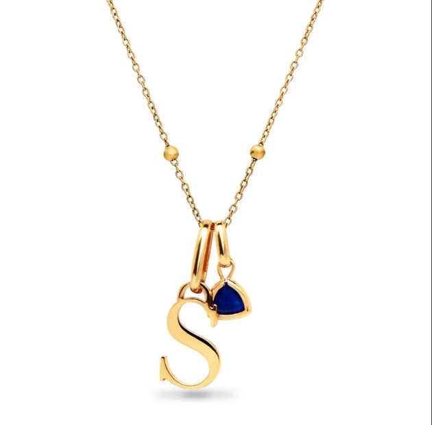 Gold Initial & Droplet Birthstone Necklace