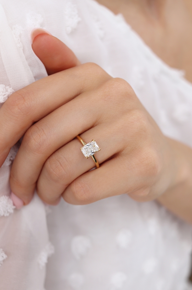 Paris 1.50ct Radiant Cut D Colour Lab Diamond 18k Yellow Gold Hidden Halo Solitaire