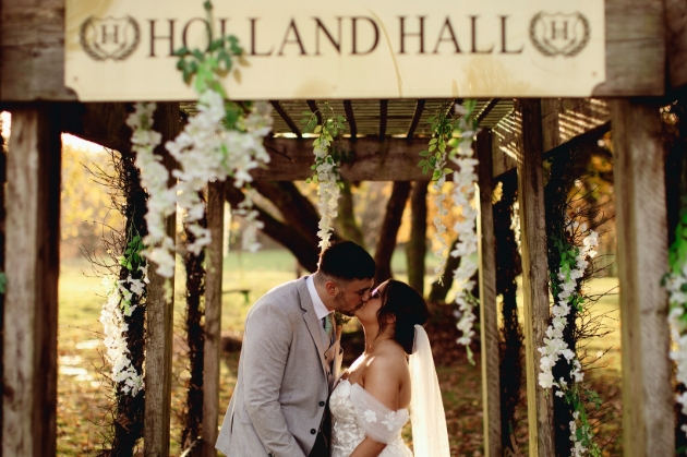 bride and groom kissing