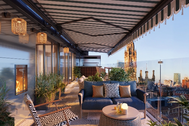 A furnished terrace overlooking Manchester